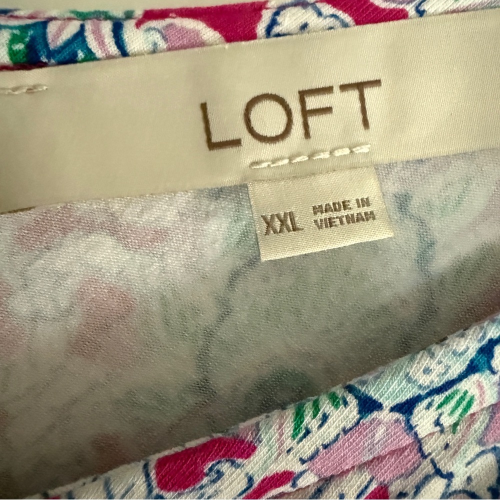 LOFT Pink and Green Floral Midi Dress - Picture 3 of 4